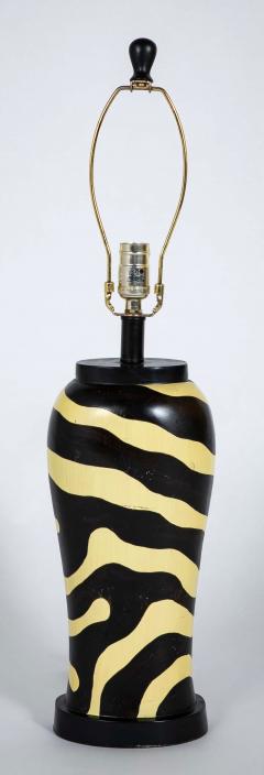 Pair of Mid Century Zebra Decorated Lamps with Matching Finials - 4257517