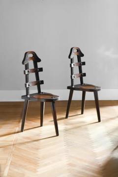 Pair of Mid Century chairs in inlaid wood - 3474095
