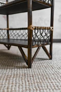 Pair of Mid Century tag res In Dark Bamboo Finish With Wooden Shelves - 4013594