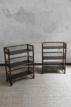 Pair of Mid Century tag res In Dark Bamboo Finish With Wooden Shelves - 4013614