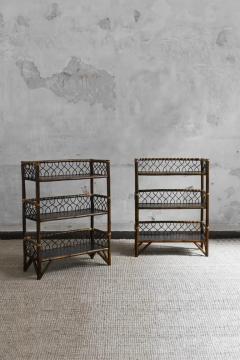 Pair of Mid Century tag res In Dark Bamboo Finish With Wooden Shelves - 4013615