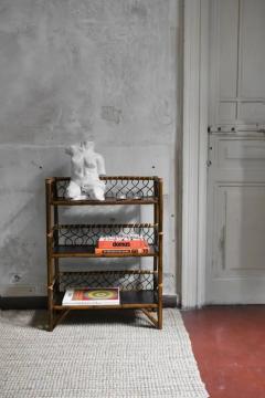 Pair of Mid Century tag res In Dark Bamboo Finish With Wooden Shelves - 4013616