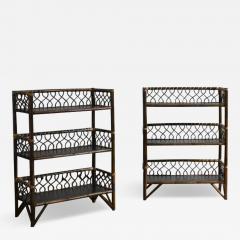 Pair of Mid Century tag res In Dark Bamboo Finish With Wooden Shelves - 4055926
