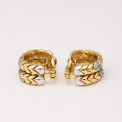 Pair of Midcentury 14 Carat Yellow and White Gold Earrings Inset with Diamonds - 3197615