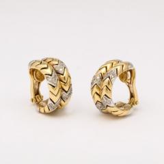 Pair of Midcentury 14 Carat Yellow and White Gold Earrings Inset with Diamonds - 3197616