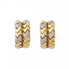 Pair of Midcentury 14 Carat Yellow and White Gold Earrings Inset with Diamonds - 3202448