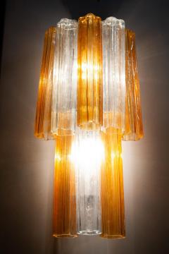Pair of Midcentury Amber and Clear Murano Glass Scones - 2235251