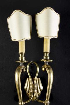 Pair of Midcentury Brass Scones or Wall Lights Italy Guglielmo Ulrich Style 1940 - 1728154