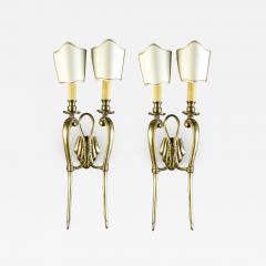 Pair of Midcentury Brass Scones or Wall Lights Italy Guglielmo Ulrich Style 1940 - 1728380