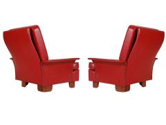 Pair of Midcentury Italian Modern Art Deco Lounge or Club Chairs in Red - 1761686