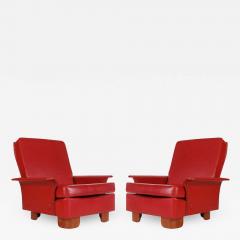 Pair of Midcentury Italian Modern Art Deco Lounge or Club Chairs in Red - 1762011