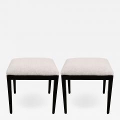 Pair of Midcentury Modern Ebonized Walnut Stools in Powder Gray Fabric - 1523054