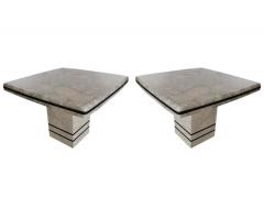 Pair of Midcentury Post Modern Italian Black and White Marble End Tables - 1761669