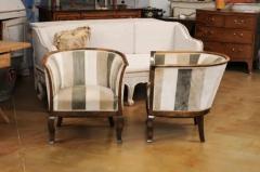 Pair of Midcentury Scandinavian Birchwood Horseshoe Back Upholstered Club Chairs - 3602202