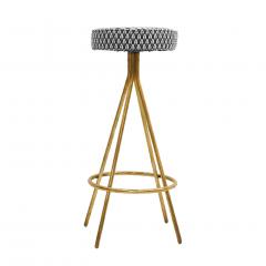 Pair of Midcentury Style Circular Italian Bar Stools Upholstered in Dedar Fabric - 1145289