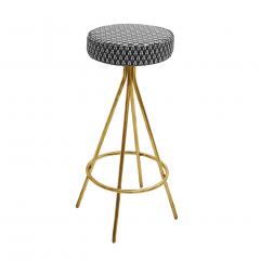 Pair of Midcentury Style Circular Italian Bar Stools Upholstered in Dedar Fabric - 1145290