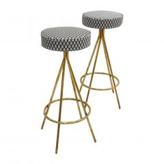 Pair of Midcentury Style Circular Italian Bar Stools Upholstered in Dedar Fabric - 1145291