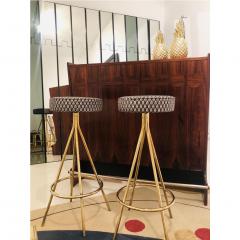 Pair of Midcentury Style Circular Italian Bar Stools Upholstered in Dedar Fabric - 1145296