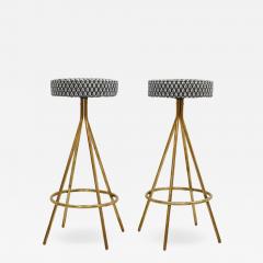 Pair of Midcentury Style Circular Italian Bar Stools Upholstered in Dedar Fabric - 1145708