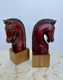 Pair of Midcentury Wooden Horse Head Bookends  - 3621696