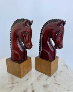 Pair of Midcentury Wooden Horse Head Bookends  - 3621698