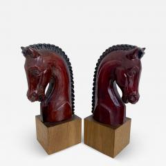 Pair of Midcentury Wooden Horse Head Bookends  - 3624926