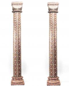 Pair of Middle Eastern Syrian Teak and Inlaid Columns - 2801735