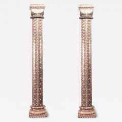 Pair of Middle Eastern Syrian Teak and Inlaid Columns - 2802139