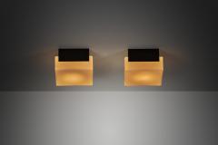 Pair of Milk Glass and Metal Ceiling Lights Europe 1970s - 4146835