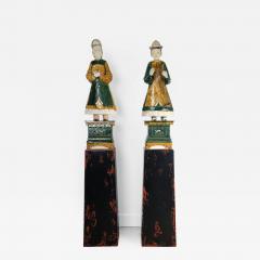 Pair of Ming Dynasty Court Figures on Lacquer Stands - 2564284
