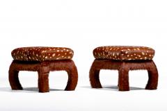 Pair of Ming Ottomans in New Hand Sewn Deer Print and Cinnamon Cowhides - 4549155