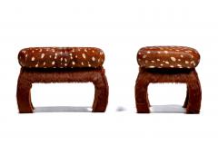 Pair of Ming Ottomans in New Hand Sewn Deer Print and Cinnamon Cowhides - 4549156