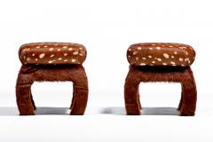 Pair of Ming Ottomans in New Hand Sewn Deer Print and Cinnamon Cowhides - 4549157