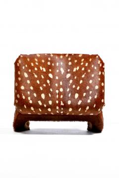 Pair of Ming Ottomans in New Hand Sewn Deer Print and Cinnamon Cowhides - 4549158