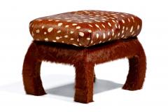Pair of Ming Ottomans in New Hand Sewn Deer Print and Cinnamon Cowhides - 4549160