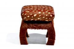 Pair of Ming Ottomans in New Hand Sewn Deer Print and Cinnamon Cowhides - 4549161