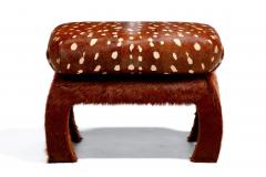 Pair of Ming Ottomans in New Hand Sewn Deer Print and Cinnamon Cowhides - 4549163