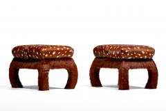 Pair of Ming Ottomans in New Hand Sewn Deer Print and Cinnamon Cowhides - 4549164