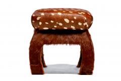Pair of Ming Ottomans in New Hand Sewn Deer Print and Cinnamon Cowhides - 4549165