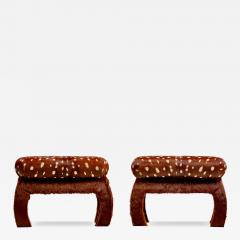 Pair of Ming Ottomans in New Hand Sewn Deer Print and Cinnamon Cowhides - 4551618