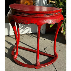 Pair of Ming Style Red Chinoiserie Console Tables or Center Table - 3474236