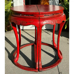 Pair of Ming Style Red Chinoiserie Console Tables or Center Table - 3474240