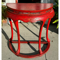 Pair of Ming Style Red Chinoiserie Console Tables or Center Table - 3474241