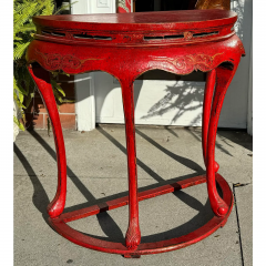 Pair of Ming Style Red Chinoiserie Console Tables or Center Table - 3474255