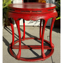 Pair of Ming Style Red Chinoiserie Console Tables or Center Table - 3474260