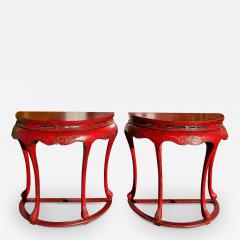 Pair of Ming Style Red Chinoiserie Console Tables or Center Table - 3475967
