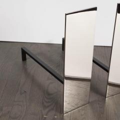 Pair of Minimalist Polished Nickel Rectangular Andirons - 1579053