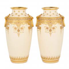 Pair of Minton Gilt Decorated Ivory Ground Porcelain Vases - 4613680