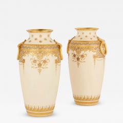 Pair of Minton Gilt Decorated Ivory Ground Porcelain Vases - 4613958