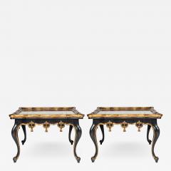 Pair of Mirrored Verre glomis Black and Gold Carved Tables - 2352503